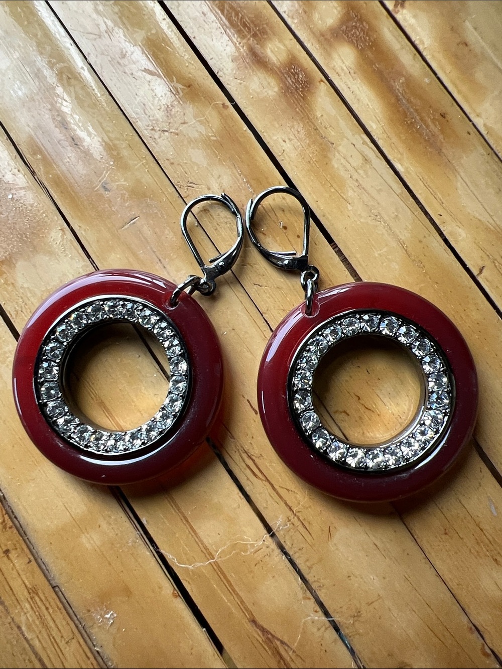 Kenneth Jay Lane Red Amber Crystal Ring Drop Earrings